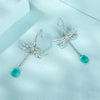 S925 Sterling Silver Platinum Plated Zircon Dragonfly Tassel Stud Earrings(SCE1699)