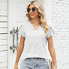 Women V-Neck Button Hollow Loose Short Sleeve T-Shirt Blouse, Size: S(White)