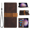 For Samsung Galaxy S23+ 5G Grid Stitching Leather Phone Case with Lanyard(Brown)