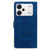 For Redmi Note 13 Pro+ Lace Floral Embossed Magnetic Buckle PU Phone Case With Wrist Strap(Blue)