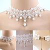 Women Fashion Elegant Vintage Imitation Pearl White Lace Choker Necklaces Bridal Jewelry(White)