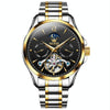 OLEVS 6663 Men Multifunctional Waterproof Hollow Steel Strap Mechanical Watch(Black + Gold)