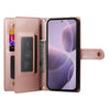 For Redmi K70 Nine Card-slot Zipper Wallet Bag Leather Phone Case(Pink)