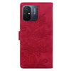For Redmi 11A / 12C Lace Floral Embossed Magnetic Buckle PU Phone Case With Wrist Strap(Red)