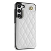 For Samsung Galaxy S23 5G Rhombic Dual Buckle Card Slots Phone Case with Lanyard(White)