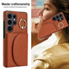 For Samsung Galaxy S25 Ultra 5G Ring Holder Card Bag Skin Feel Phone Case(Brown)