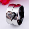Fashion Rhinestone Love Heart Splice Couples Ring Fine Titanium Steel Ring for Men and Women(Silver without Diamond, US Size: 8)