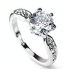 Female Classic Crystal Six-Claw Diamond Ring Wedding Ring, Ring Size:5(White Gold)