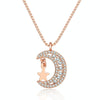 A206 Women Moon Star Micro Inlay Pendant Clavicle Necklace(Rose Gold With Chain)