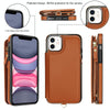 For iPhone 11 Double Flap Zipper RFID Leather Phone Case with Short Lanyard(Brown)