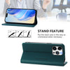 For iPhone 15 Pro Max RC01 Dual-Folded Magnetic Suction RFID Leather Phone Case(Dark Green)