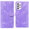 For Samsung Galaxy A32 5G Lace Floral Embossed Magnetic Buckle PU Phone Case With Wrist Strap(Purple)
