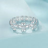 S925 Sterling Silver Platinum-plated Lucky Four-leaf Clover Ring, Size: 8(SCR1045)