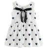 Girls Cotton Linen Love-heart Pattern Lace-up Dress(White)
