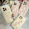 For iPhone 14 Pro Snake Embroidery Plush Silicone Phone Case(Bowknot And Pink)