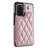 For Samsung Galaxy S20 FE 5G Rhombic Dual Buckle Card Slots Phone Case with Lanyard(Rose Gold)