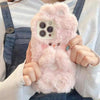 For iPhone 13 mini Hairpin Rabbit Plush Silicone Phone Case(Pink)