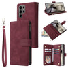 For Samsung Galaxy S25 Ultra 5G Multifunctional Frosted Zipper Wallet Leather Phone Case(Wine Red)