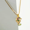 Copper Inlaid Colorful Zircon Seahorse Pendant Necklace Personality Clavicle Chain