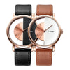 TOMI T080 Hollow Design Half See-through Unisex Quartz Watch(Black White Face Brown Strap)