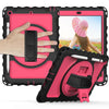 For iPad 10.2 360 Degree Rotating Case with Pencil Holder, Kickstand Shockproof Heavy Duty with Shoulder Strap,Hand Strap(Black+Hot Pink)