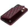 For Samsung Galaxy S23 5G Rhombic Dual Buckle Card Slots Phone Case with Lanyard(Wine Red)