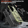 For Samsung Galaxy S23 Ultra 5G Shield Hollow Frame Holder MagSafe Phone Case(Olive Green)