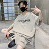 2pcs/set Middle and Big Kids Summer Boys Short T-shirt and Pants, Size: 170cm(Apricot)