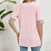 Spring Summer Printed Fake Two-Piece Square Neck Mid-Sleeve Top T-Shirt, Size: L(Pink)