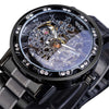 Winner Leisure Skeleton Diamond Luminous Pointer Watch Men Manual Mechanical Watch(Black Belt Black Shell Black Face)