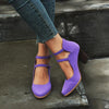 Women Shoes Plus Size Double Buckle Heel Heels, Size:36(Purple)