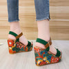 Summer Floral Fabric Slope Heel Women Sandals Comfortable Casual High Heels, Size: 37(Orange)