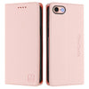 For iPhone 7 / 8 / SE 2022 RC01 Dual-Folded Magnetic Suction RFID Leather Phone Case(Pink)
