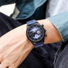 SANDA 5010P Six-Pin Cool Big Dial Waterproof Three-Eye Men Watch Leather Strap Fashion Trend Men Watch(Blue)