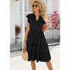Butterfly Sleeve Layered Hem Dress V-Neck Loose Waist-Cinching Patchwork Dress, Size: S(Black)