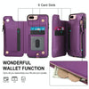 For iPhone 8 Plus / 7 Plus Double Flap Zipper RFID Leather Phone Case with Short Lanyard(Dark Purple)