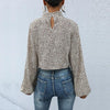 Crop Top Long Sleeve Pullover Turtleneck Leopard Shirt, Size:S(Khaki)