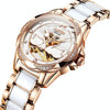 JIN SHI DUN 8831 Women Fashion Diamond Hollowed Waterproof Ceramic Mechanical Watch(White)