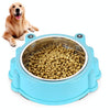 Cartoon Stainless Steel Dog Bowl, Blue - Small/Medium Pets