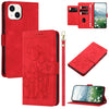 For iPhone 13 mini Tulips Embossed Leather Phone Case with Lanyard(Red)