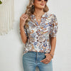 Women V-neck Loose Short-sleeved Printed T-shirt Top, Size: L(Orange Cashew)