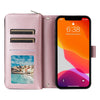 For iPhone 12 / 12 Pro Nine-card Slots Zipper Wallet Bag Leather Phone Case(Rose Gold)