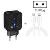 PD03 20W PD3.0 + QC3.0 USB Charger with Type-C to 8 Pin Data Cable, EU Plug(Black)