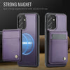 For Samsung Galaxy A13 4G JEEHOOD J06 British Style RFID MagSafe Card Bag PU Phone Case(Purple)