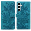 For Samsung Galaxy S25+ 5G Lace Floral Embossed Magnetic Buckle PU Phone Case With Wrist Strap(Green)