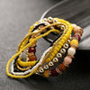 Women Four Seasons Bohemian Multi-layer Beaded Elastic Bracelet(light blue)