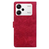 For Redmi Note 13 Pro+ Lace Floral Embossed Magnetic Buckle PU Phone Case With Wrist Strap(Red)