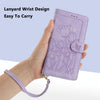 For iPhone XS Max Tulips Embossed Leather Phone Case with Lanyard(Purple)