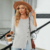 Autumn And Winter Round Neck Button Split Loose Long-Sleeved T-Shirt Top, Size: S(Light Grey)