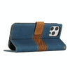 For iPhone 15 Pro Grid Stitching Leather Phone Case with Lanyard(Blue)